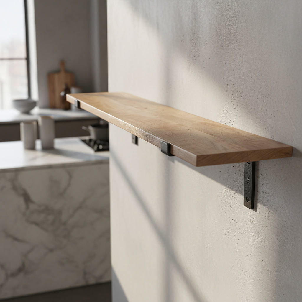 Wandregal aus Mangoholz und schwarzem Metall – 80x18 cm