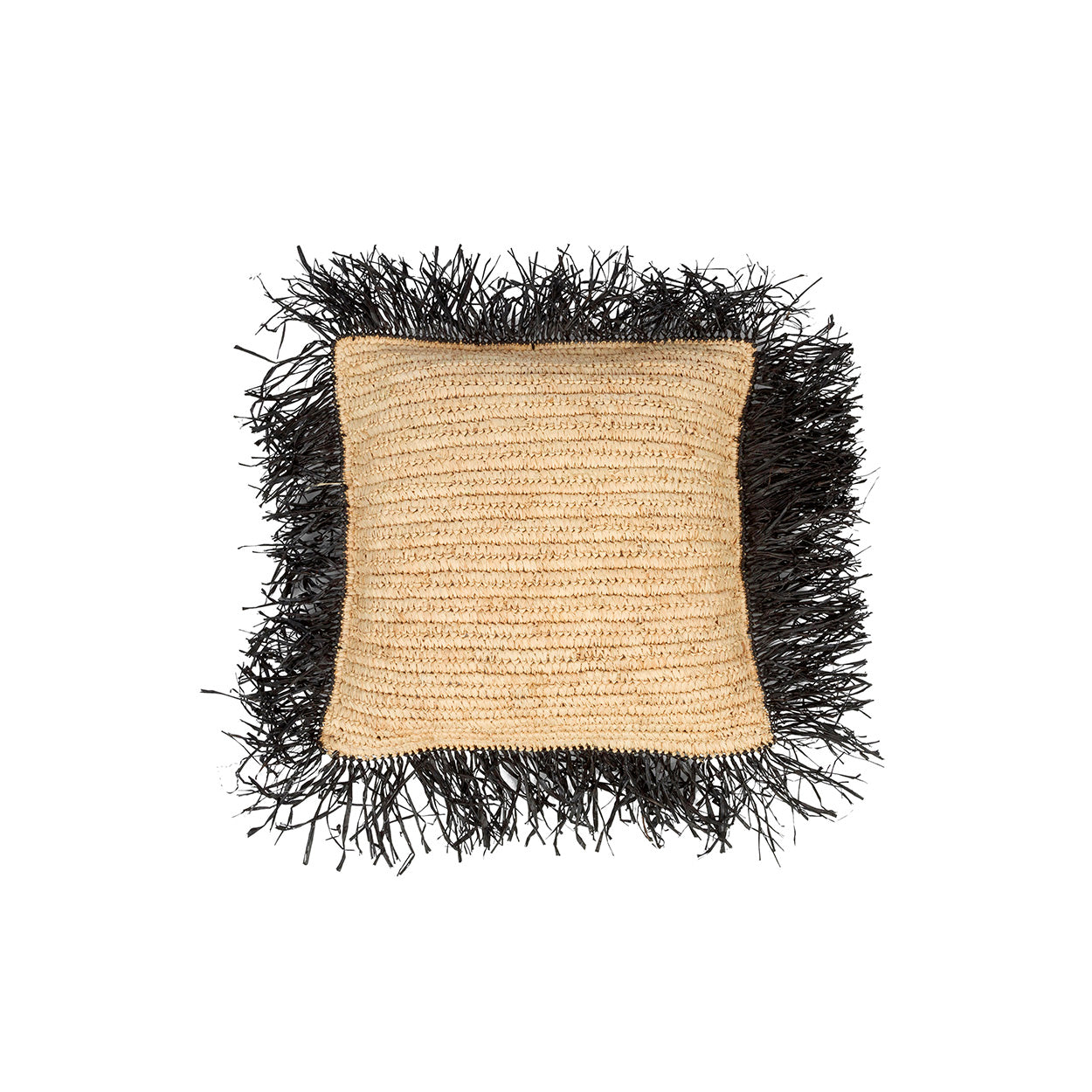 Kissenbezug aus Raffia in Schwarz und Natur - 40x40 cm