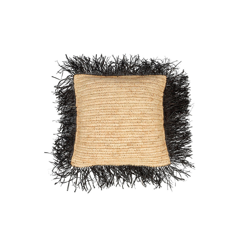 Kissenbezug aus Raffia in Schwarz und Natur - 40x40 cm