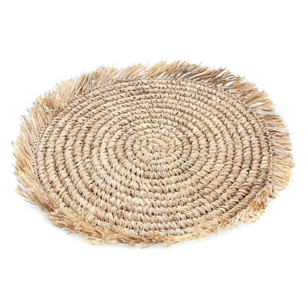 Set de table rond en raphia tressé naturel avec franges – Ø45 cm