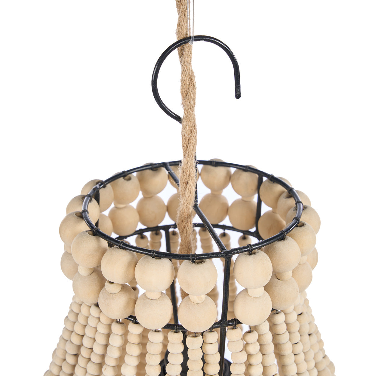 Hängeleuchte in Tropfenform aus Naturholzperlen – H73 cm