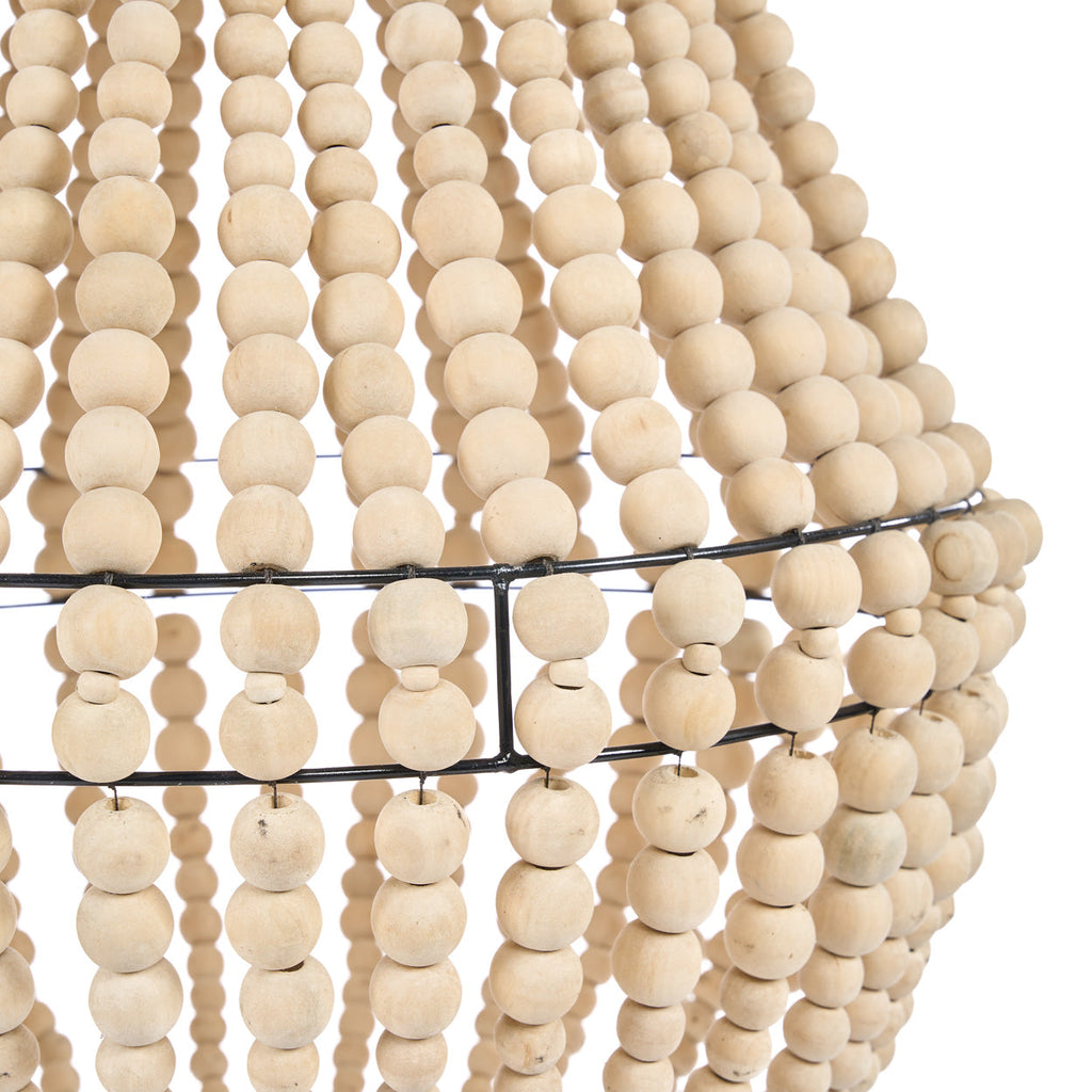 Hängeleuchte in Tropfenform aus Naturholzperlen – H73 cm