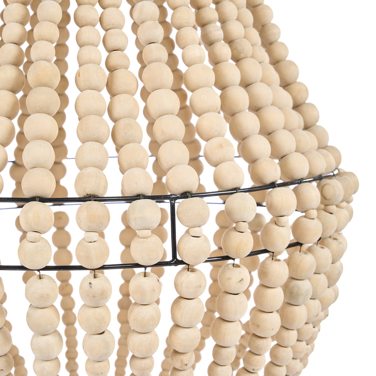 Hängeleuchte in Tropfenform aus Naturholzperlen – H73 cm
