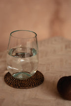 Trinkglas aus recyceltem Glas, transparent – Hellblau-Finish – H11 cm