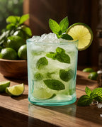 Trinkglas aus recyceltem Glas in Wassergrün, organische Form