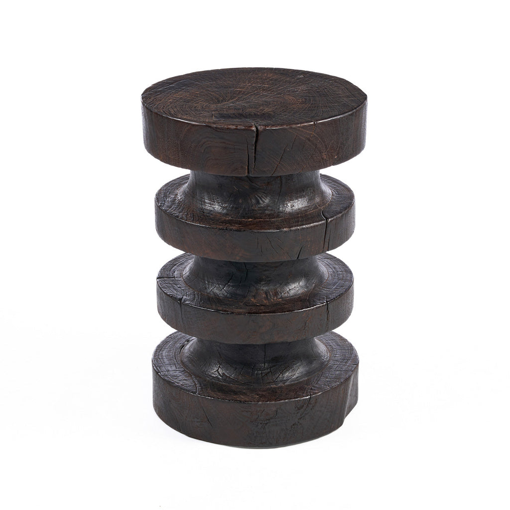 Beistelltisch aus Massivholz in Dunkelbraun, Totem-Optik – H60 cm