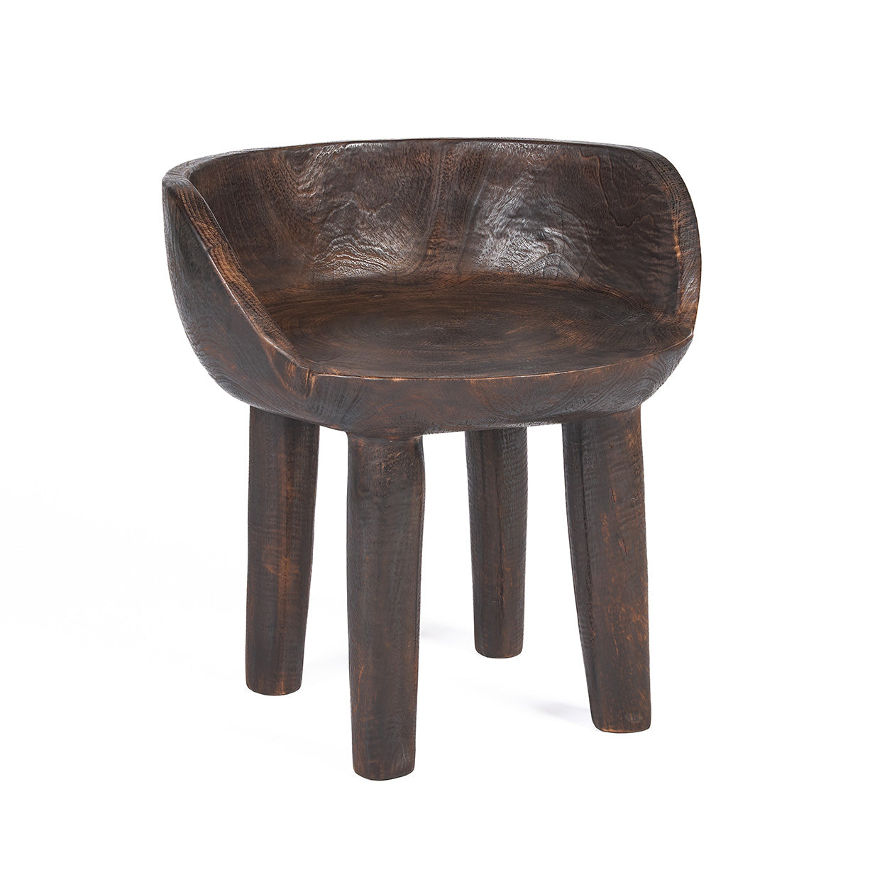 Niedriger Stuhl aus dunklem Nussbaum mit ausgehöhlter Sitzfläche – 50x50 cm
