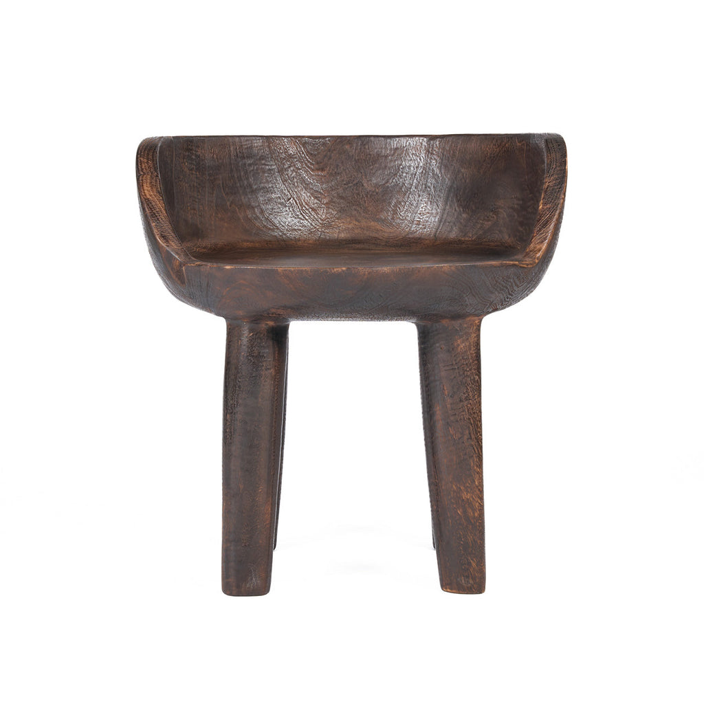 Niedriger Stuhl aus dunklem Nussbaum mit ausgehöhlter Sitzfläche – 50x50 cm