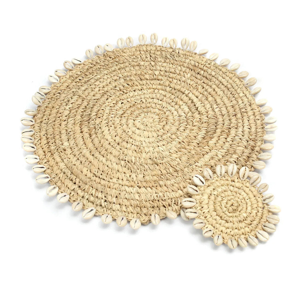 Untersetzer rund aus Raffia mit Muscheln - Ø13 cm