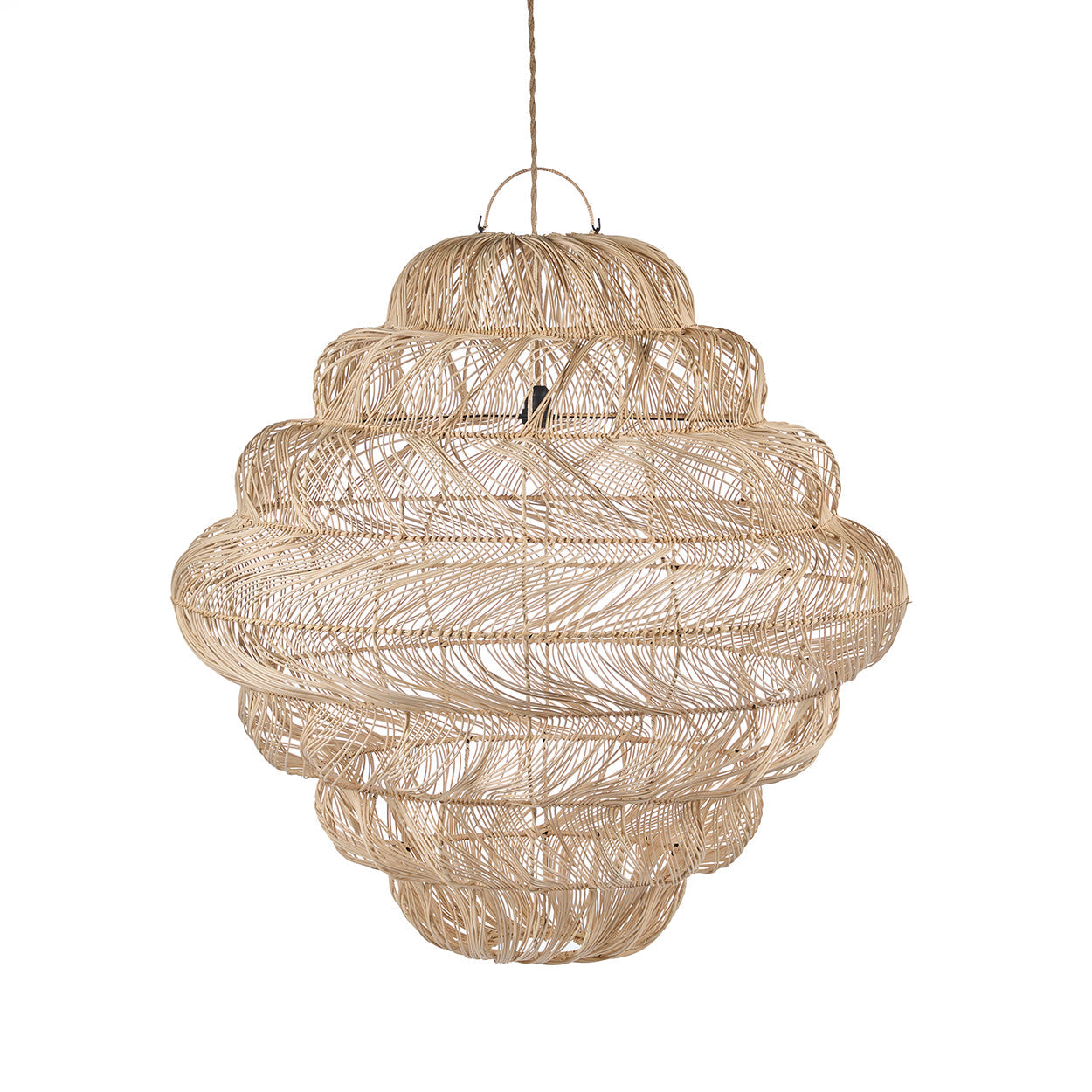 Hängeleuchte aus Naturrattan in Wolkenform mit offenem Geflecht – Ø102 cm