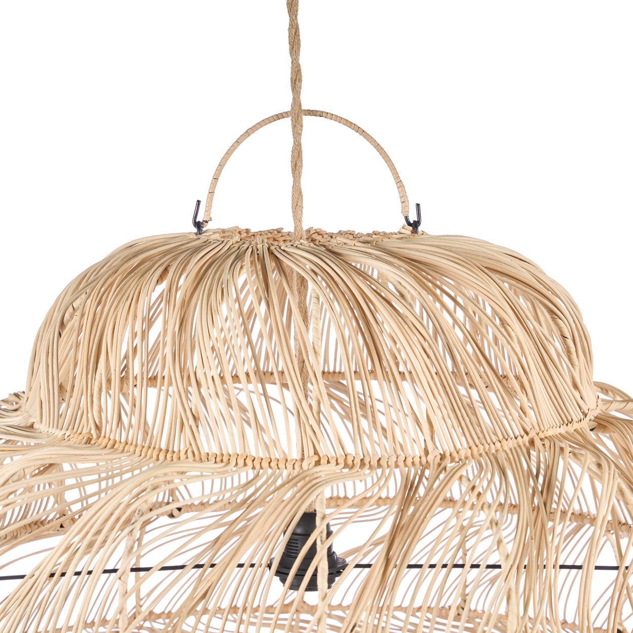 Hängeleuchte aus Naturrattan in Wolkenform mit offenem Geflecht – Ø102 cm