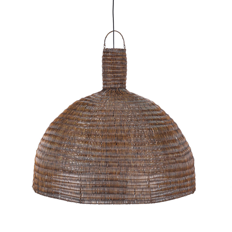 Hängeleuchte aus Rattan in Dunkelbraun in Kuppelform mit Henkel – Ø100 cm