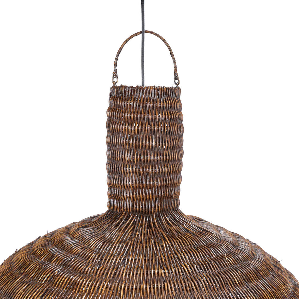 Hängeleuchte aus Rattan in Dunkelbraun in Kuppelform mit Henkel – Ø100 cm