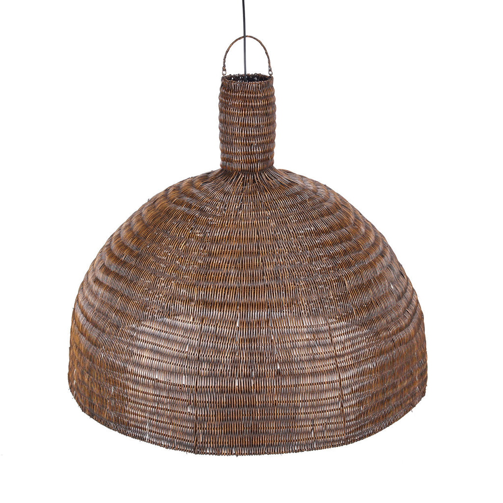 Hängeleuchte aus Rattan in Dunkelbraun in Kuppelform mit Henkel – Ø100 cm