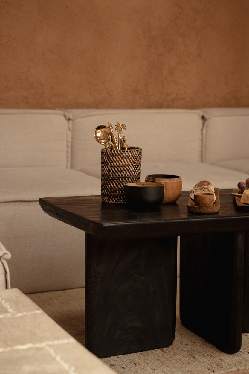 Rechteckiger Couchtisch aus Mangoholz in Schwarz – 100x50 cm