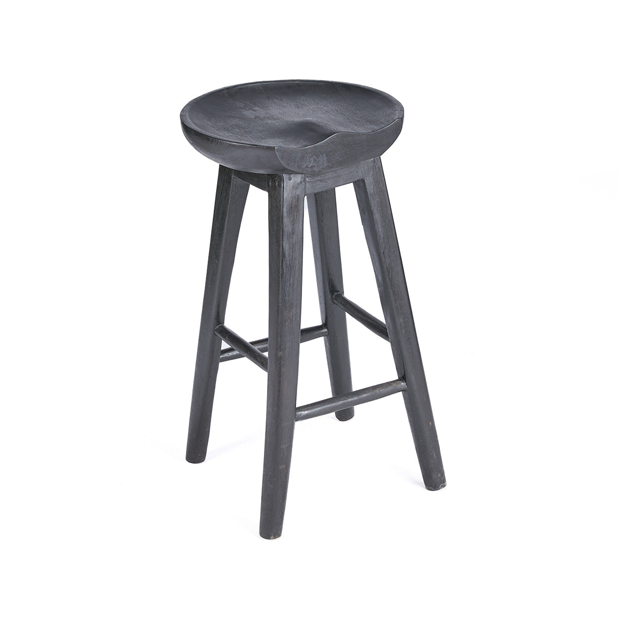 Barhocker aus Mangoholz in Schwarz mit runder Sitzfläche – H75 cm