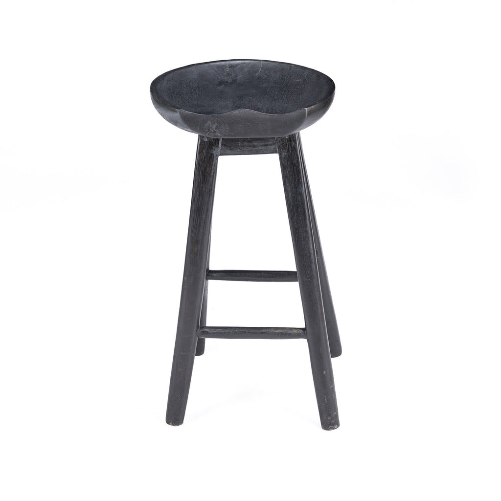 Barhocker aus Mangoholz in Schwarz mit runder Sitzfläche – H75 cm