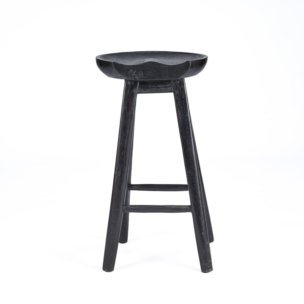 Barhocker aus Mangoholz in Schwarz mit runder Sitzfläche – H75 cm