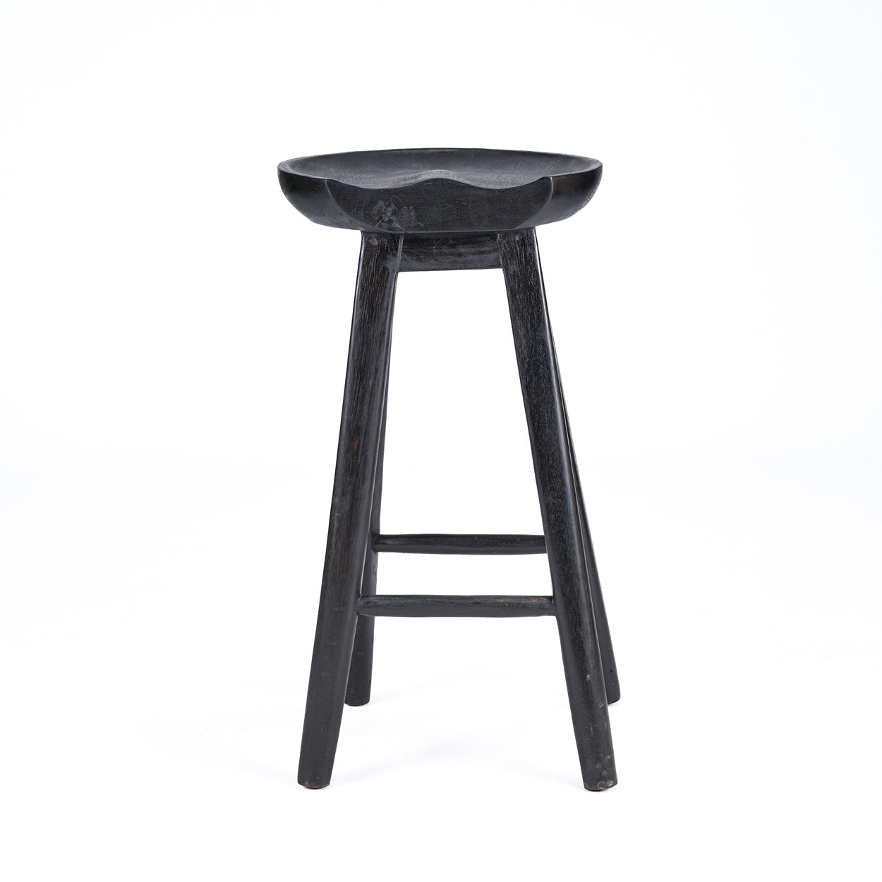 Barhocker aus Mangoholz in Schwarz mit runder Sitzfläche – H75 cm