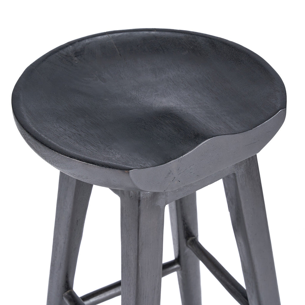 Barhocker aus Mangoholz in Schwarz mit runder Sitzfläche – H75 cm