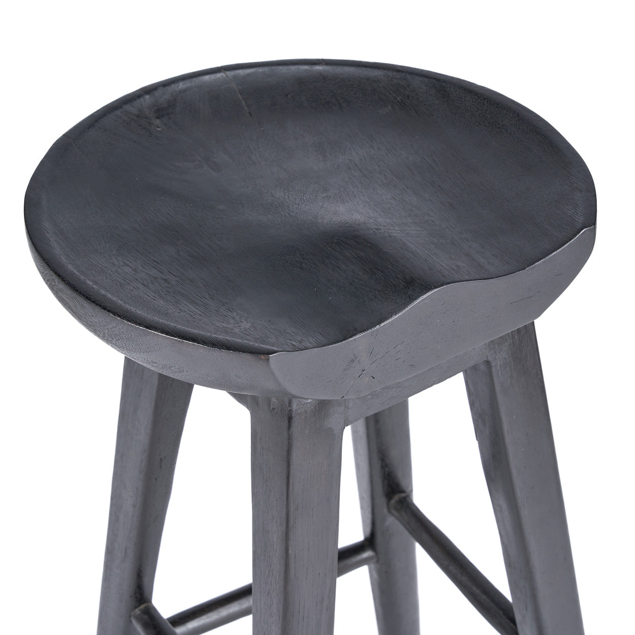 Barhocker aus Mangoholz in Schwarz mit runder Sitzfläche – H75 cm