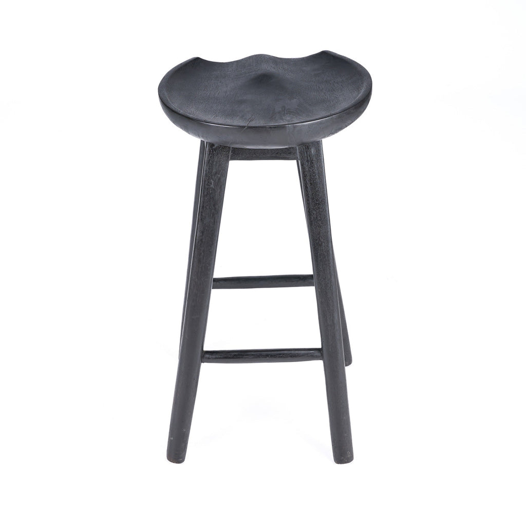 Barhocker aus Mangoholz in Schwarz mit runder Sitzfläche – H75 cm