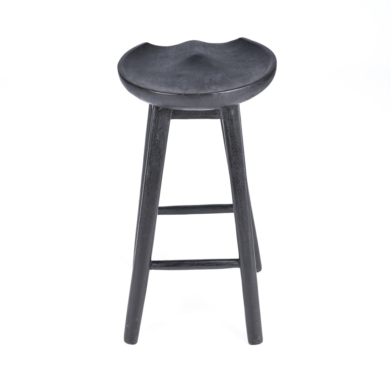 Barhocker aus Mangoholz in Schwarz mit runder Sitzfläche – H75 cm