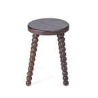Hocker aus dunklem Mangoholz mit geschnitzten Perlenbeinen – H50 cm