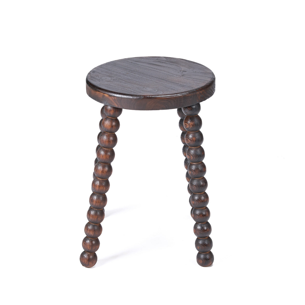Hocker aus dunklem Mangoholz mit geschnitzten Perlenbeinen – H50 cm