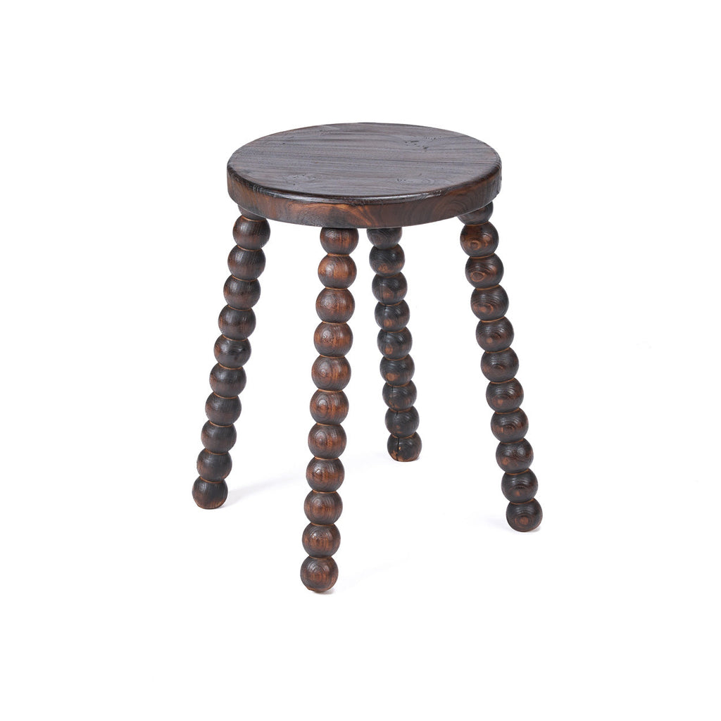 Hocker aus dunklem Mangoholz mit geschnitzten Perlenbeinen – H50 cm