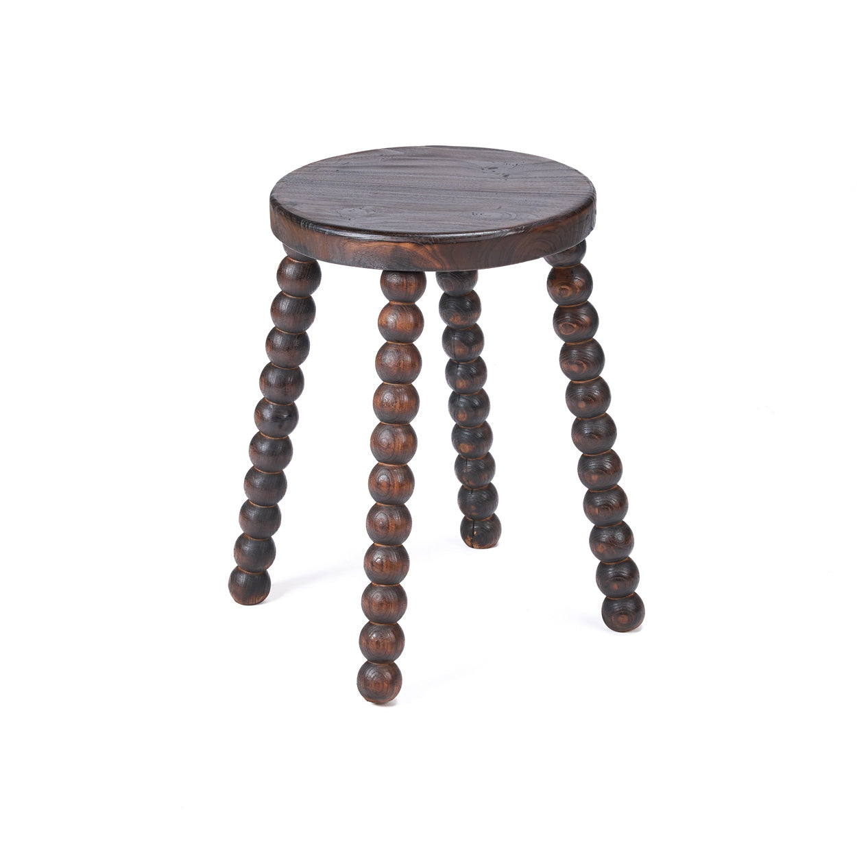 Hocker aus dunklem Mangoholz mit geschnitzten Perlenbeinen – H50 cm
