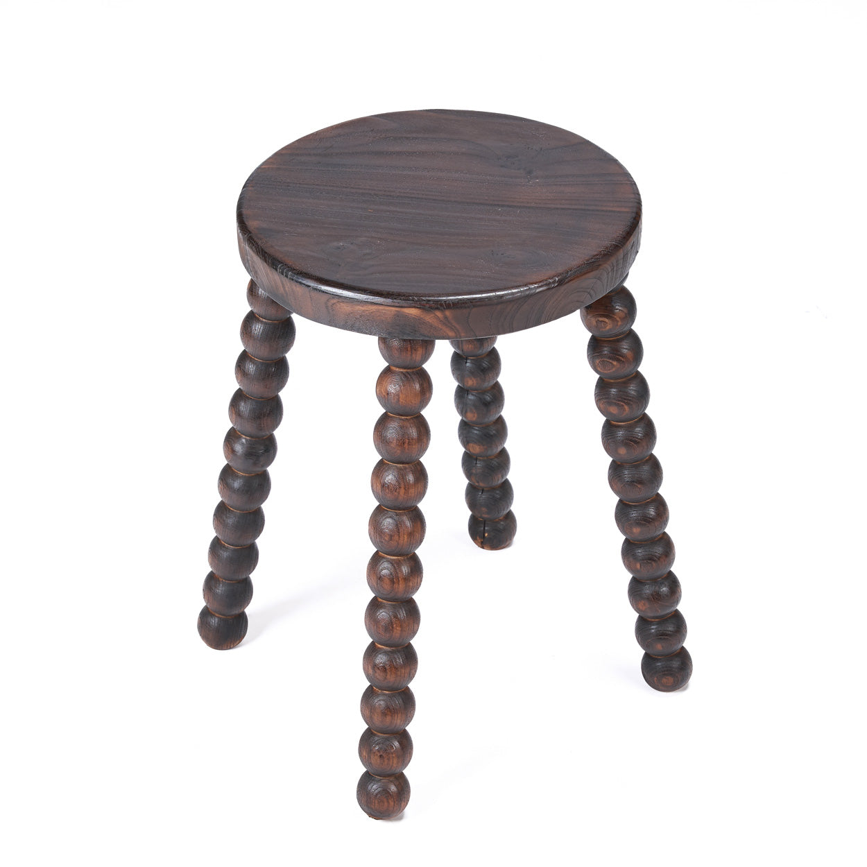 Hocker aus dunklem Mangoholz mit geschnitzten Perlenbeinen – H50 cm