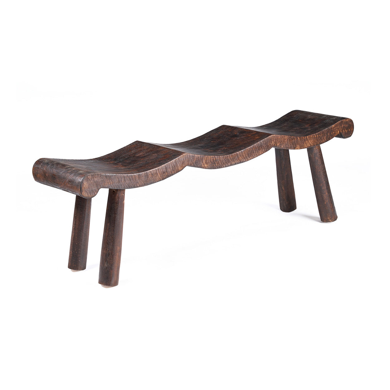 Sitzbank aus massivem Holz in Dunkelbraun mit Wellenform – 155x35 cm