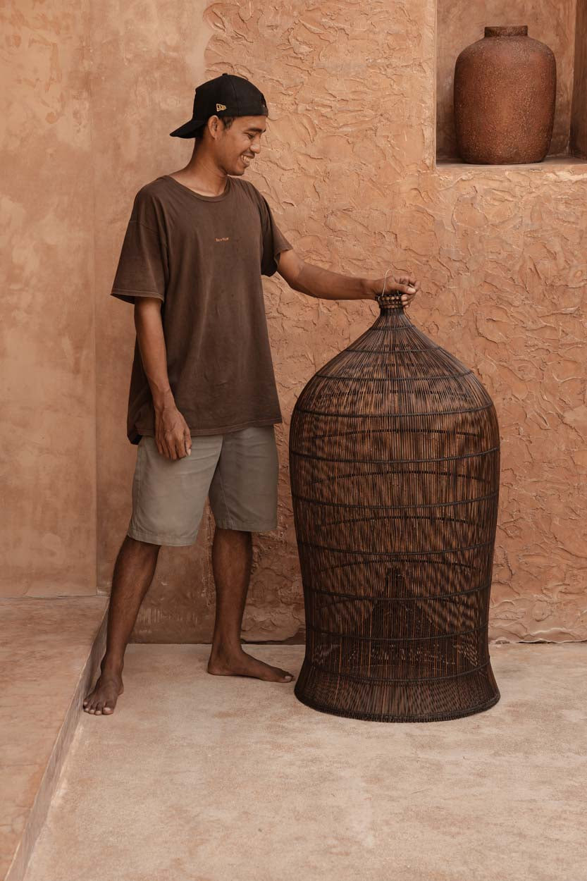 Hängeleuchte aus geflochtenem Rattan in Braun fürs Wohnzimmer – Ø60 cm