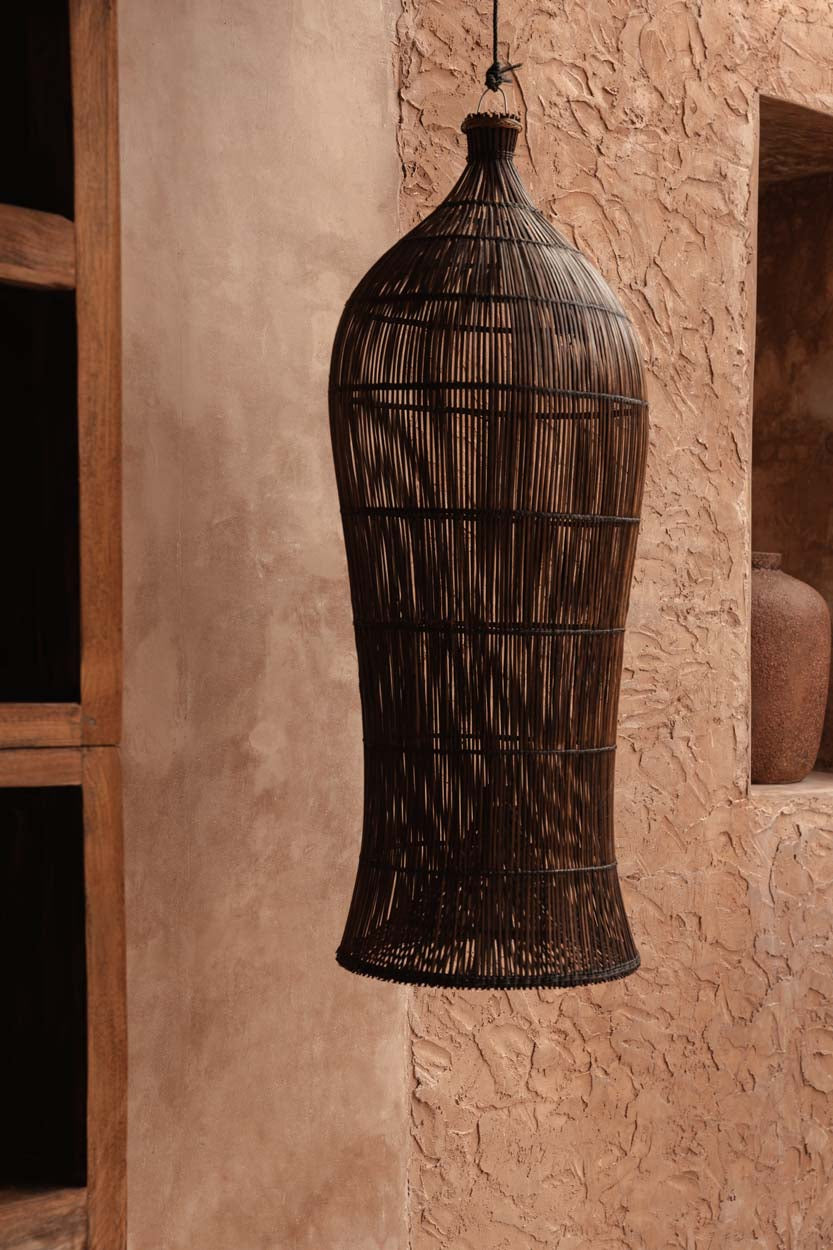 Hängeleuchte aus geflochtenem Rattan in Braun, schlank – H102 cm
