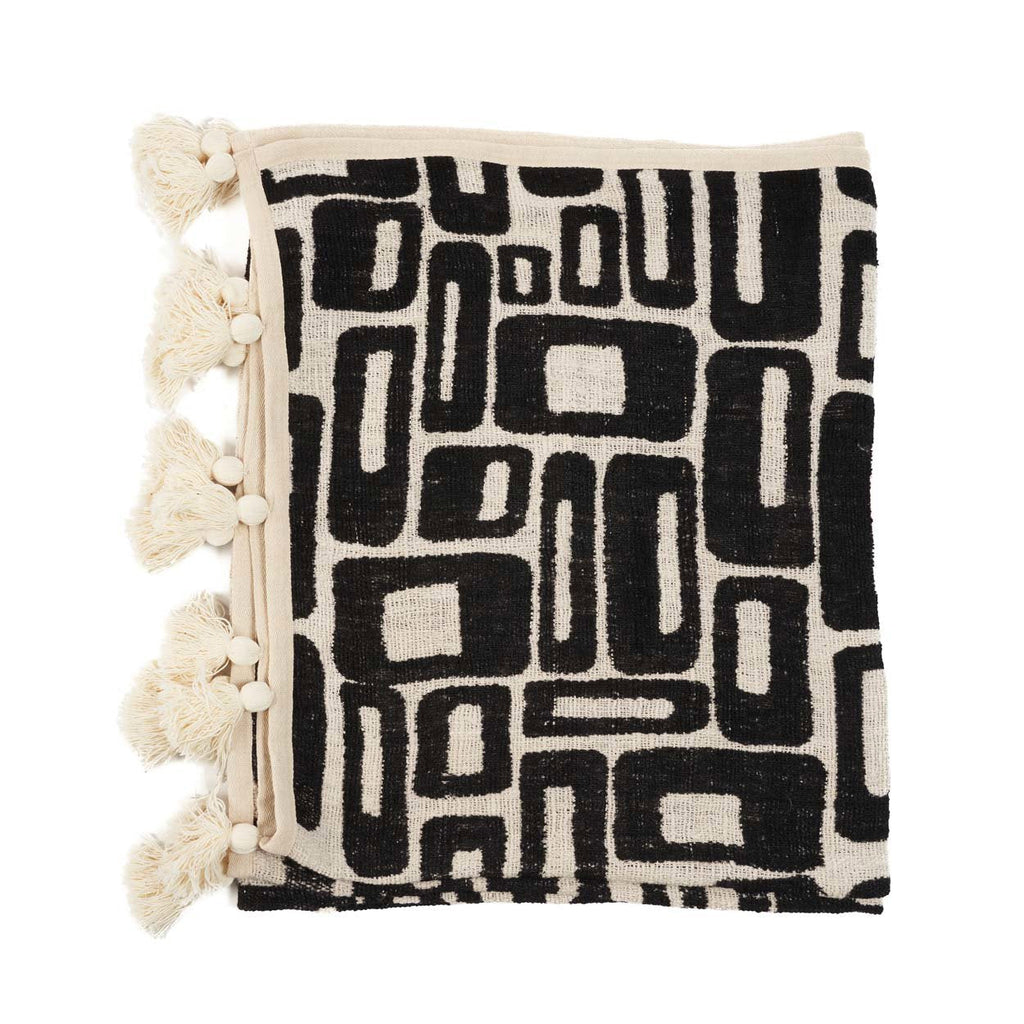 Tagesdecke aus Baumwolle mit Azteken-Muster Schwarz Natur 240x128