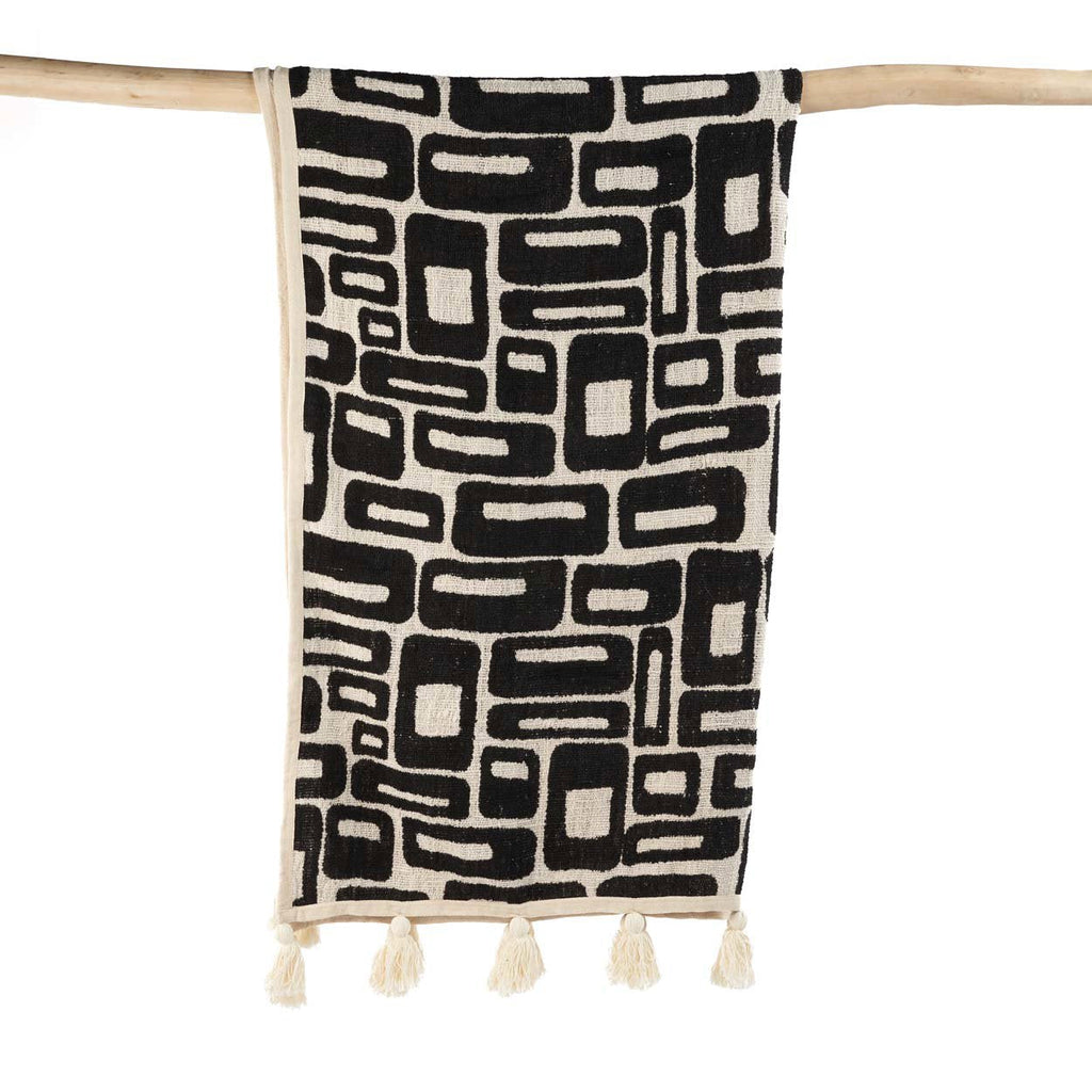 Tagesdecke aus Baumwolle mit Azteken-Muster Schwarz Natur 240x128