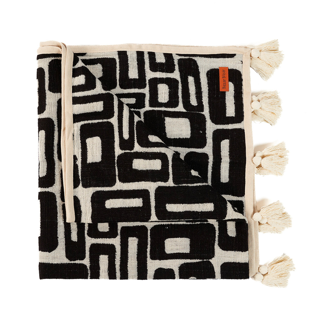 Tagesdecke aus Baumwolle mit Azteken-Muster Schwarz Natur 240x128