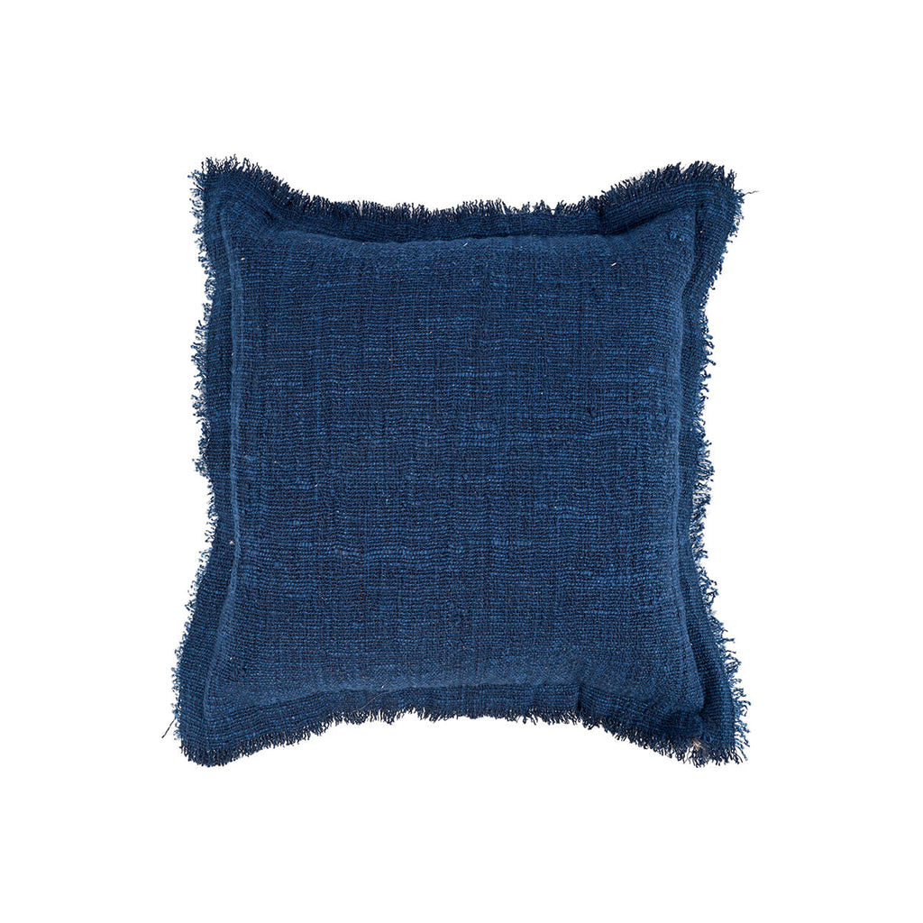 Kissenbezug in Blau mit Fransen aus Baumwoll-Leinen-Mischung – 50x50 cm
