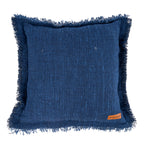 Kissenbezug in Blau mit Fransen aus Baumwoll-Leinen-Mischung – 50x50 cm