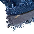 Kissenbezug in Blau mit Fransen aus Baumwoll-Leinen-Mischung – 50x50 cm