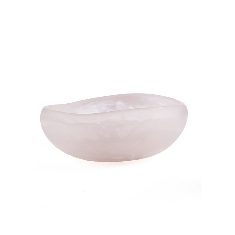 Deko-Schale aus weißem Kunstharz in Alabaster-Optik, organische Form