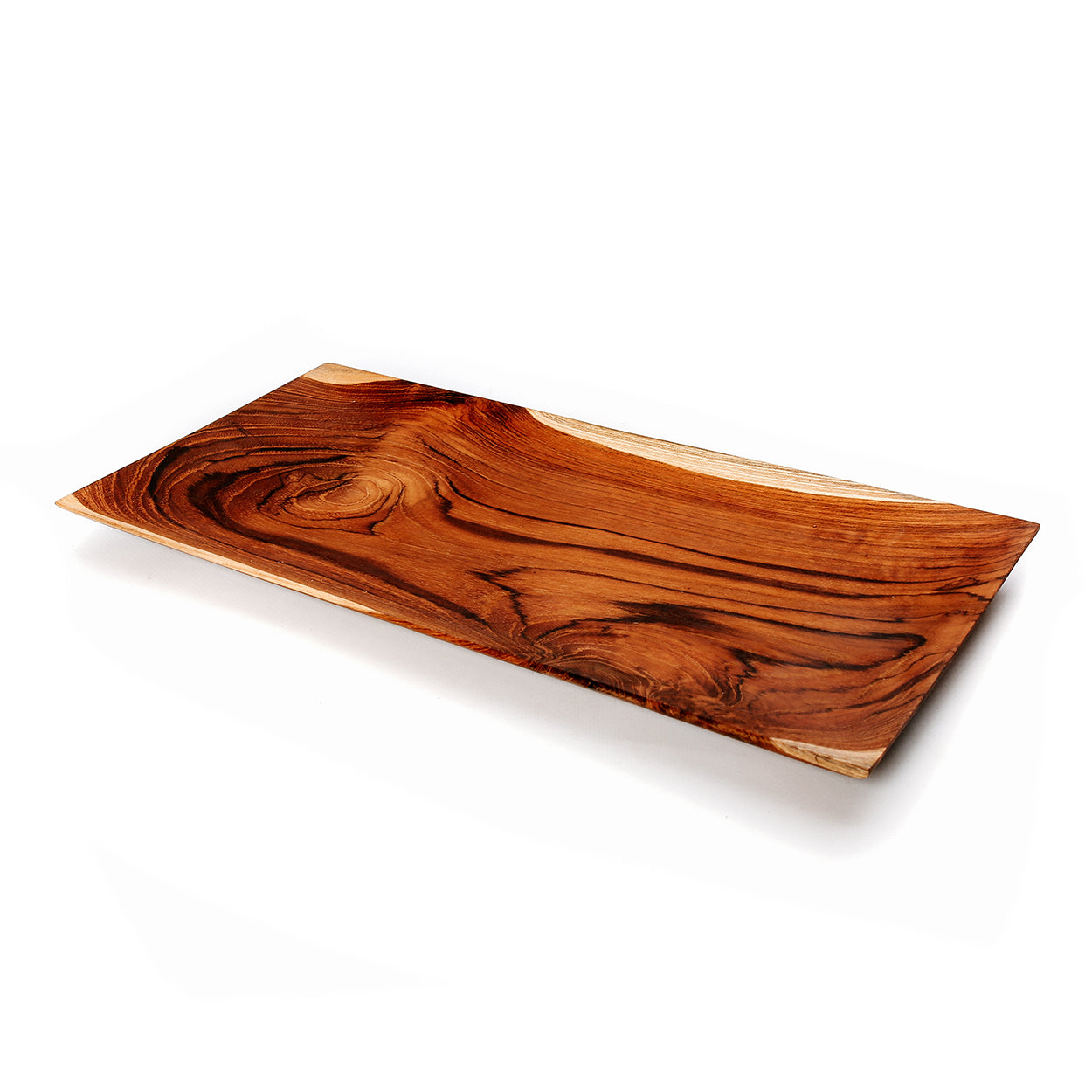 Rechteckiges Tablett aus Teakwurzel mit glänzendem Finish – 35x18 cm