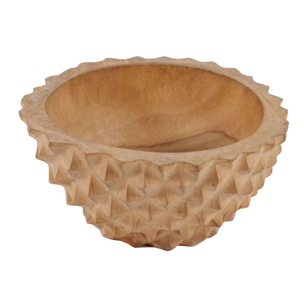 Bol décoratif rond en racine de teck sculptée finition naturelle