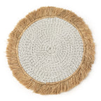 Rundes Platzset aus Raffia und Seegras in Naturweiß mit Jutefransen – Ø45 cm
