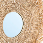 Runder Raffia-Spiegel Natur 70 cm mit handwerklich gefertigten Fransen