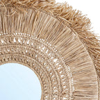 Runder Raffia-Spiegel Natur 70 cm mit handwerklich gefertigten Fransen