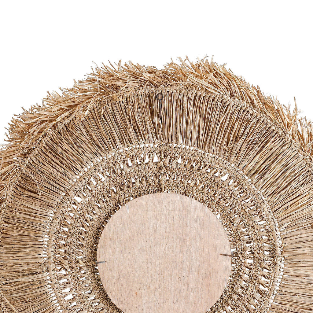 Runder Raffia-Spiegel Natur 70 cm mit handwerklich gefertigten Fransen
