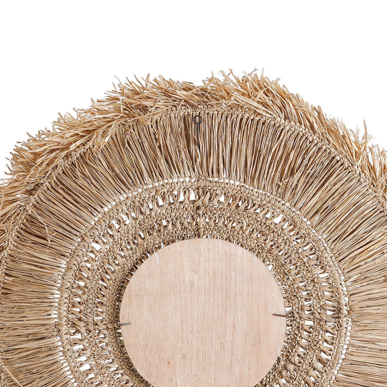 Runder Raffia-Spiegel Natur 70 cm mit handwerklich gefertigten Fransen