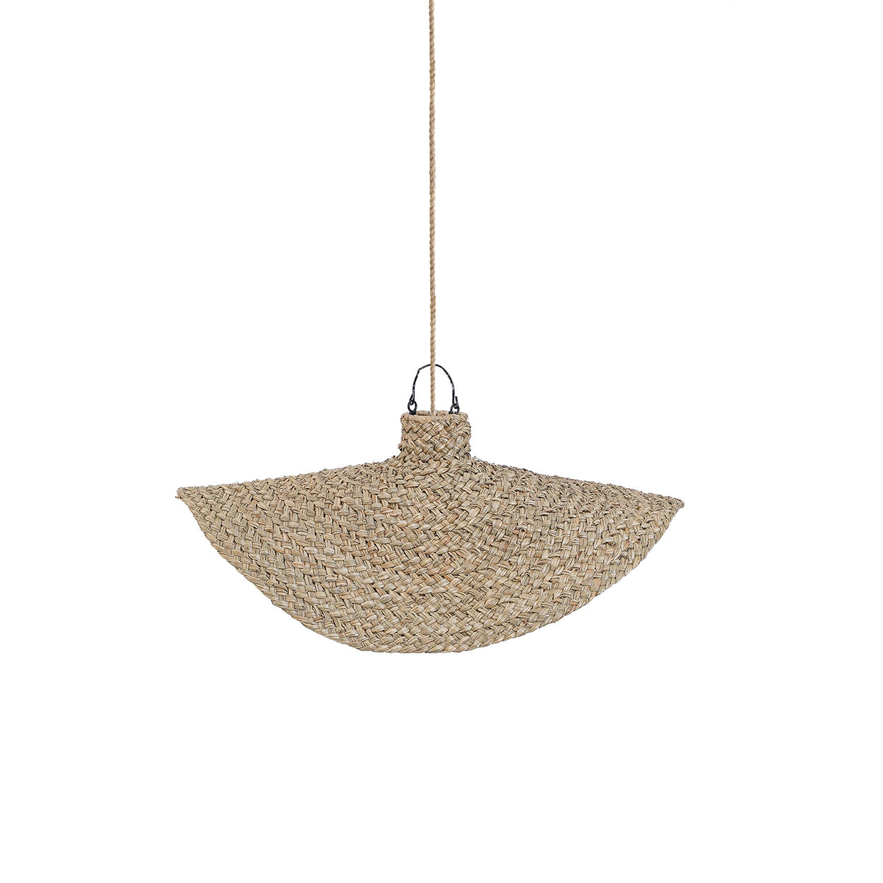 Hängeleuchte aus geflochtener Wasserhyazinthe in Beige, organische Form – Ø 60 cm